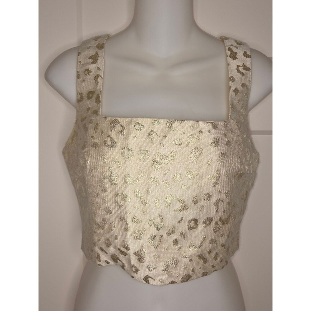 Lulus Gold Metallic Leopard Brocade Crop Top, Size XS